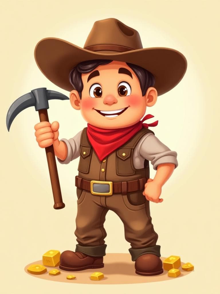 Friendly Myner mascot - a cartoon gold miner